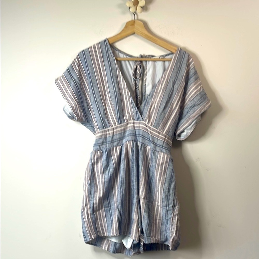 American Eagle Outfitters Blue and White V-Neck Sundress